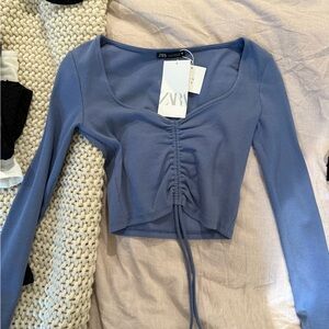 Zara Women's Blue Ruched Top